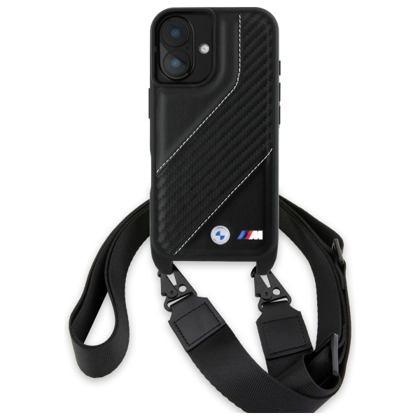 BMW iPhone 16 dėklas M Edition Carbon Stripe & Strap, juodas