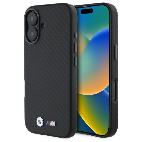 BMW Carbon Wrapped Metal dėklas, skirtas iPhone 16, juodas
