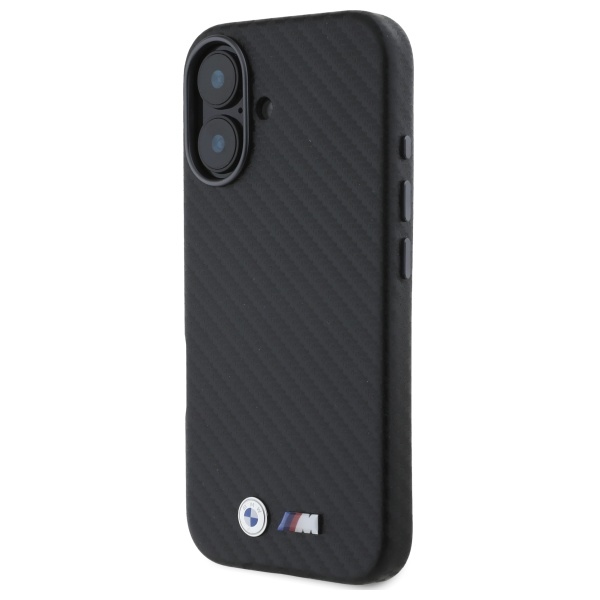 BMW Carbon Wrapped Metal dėklas, skirtas iPhone 16, juodas