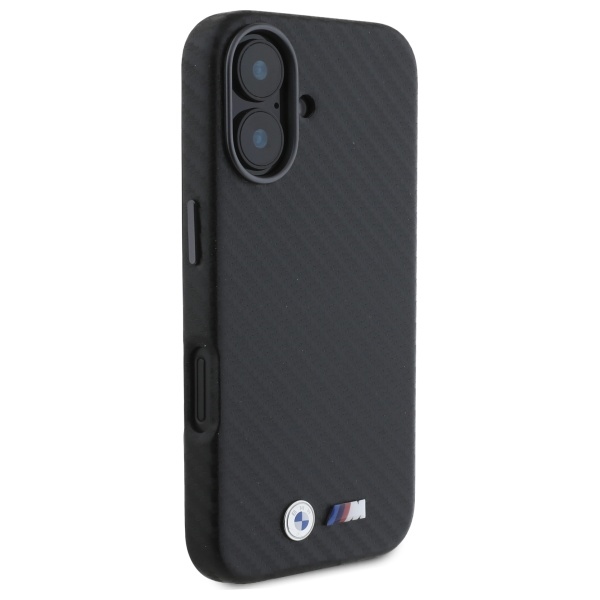 BMW Carbon Wrapped Metal dėklas, skirtas iPhone 16, juodas