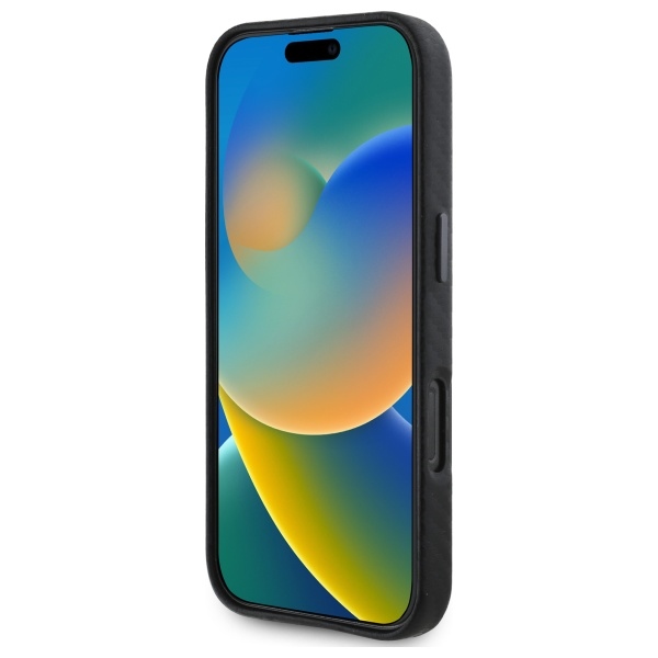 BMW Carbon Wrapped Metal dėklas, skirtas iPhone 16, juodas