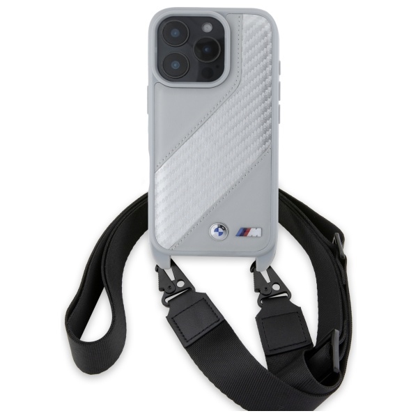 BMW iPhone 16 Pro Max Case M Edition Carbon Stripe & Strap, Gray