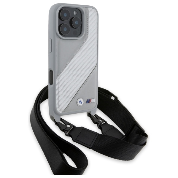 BMW iPhone 16 Pro Max Case M Edition Carbon Stripe & Strap, Gray