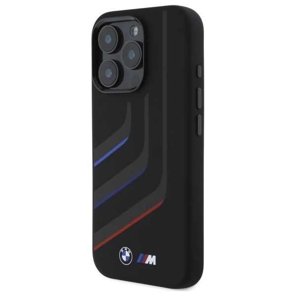 BMW Silicone Turning Lines MagSafe dėklas iPhone 16 Pro telefonui, juodas