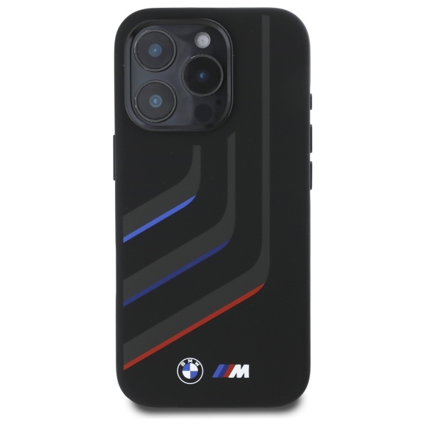 BMW Silicone Turning Lines MagSafe dėklas iPhone 16 Pro telefonui, juodas