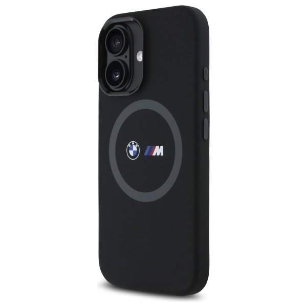 BMW M Silicone Printed Ring MagSafe dėklas, skirtas iPhone 16, juodas
