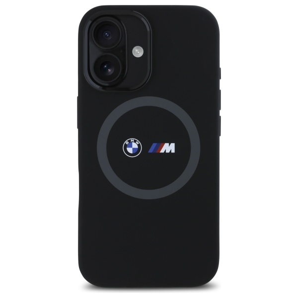 BMW M Silicone Printed Ring MagSafe dėklas, skirtas iPhone 16, juodas