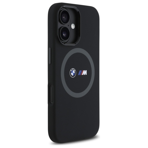 BMW M Silicone Printed Ring MagSafe dėklas, skirtas iPhone 16, juodas