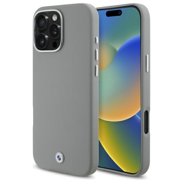 BMW dėklas iPhone 16 Pro Max telefonui Sign Full Wrapped Metal MagSafe, pilkas