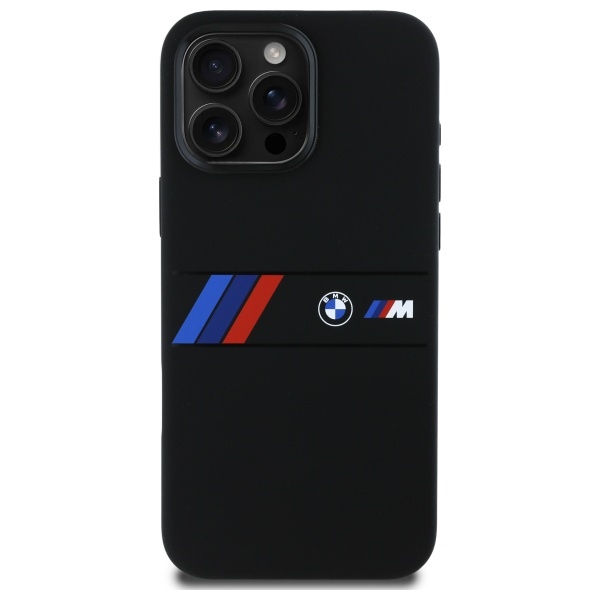 BMW dėklas iPhone 16 Pro Max telefonui Silicone Middle Stripe MagSafe, juodas