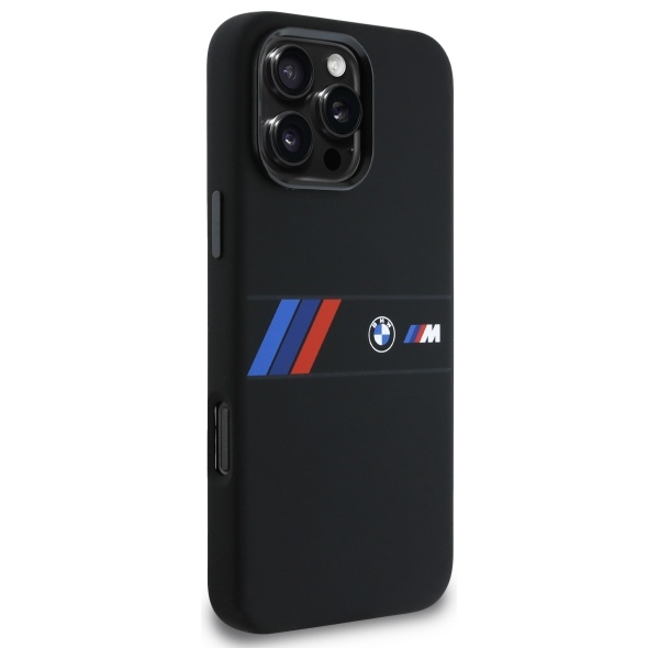 BMW dėklas iPhone 16 Pro Max telefonui Silicone Middle Stripe MagSafe, juodas