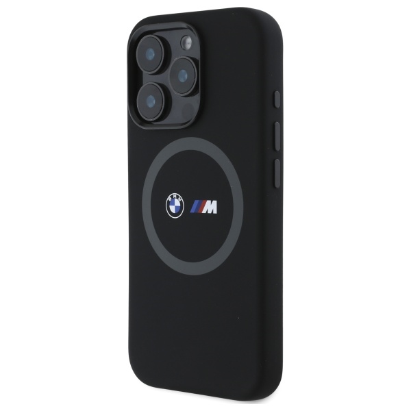 BMW dėklas iPhone 16 Pro Max telefonui M Silicone Printed Ring MagSafe, juodas
