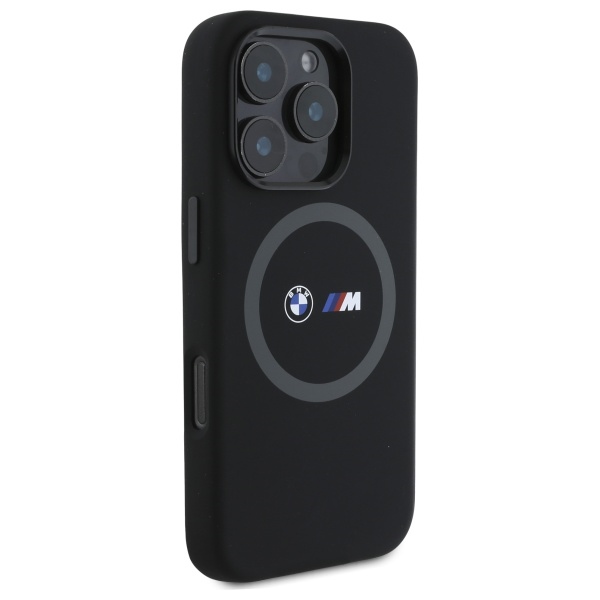 BMW dėklas iPhone 16 Pro Max telefonui M Silicone Printed Ring MagSafe, juodas