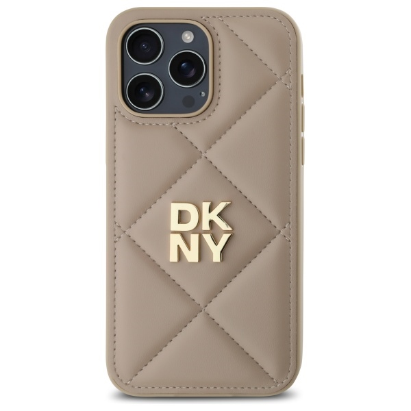 DKNY Quilted Stack Logo dėklas iPhone 14 Pro, smėlio spalvos