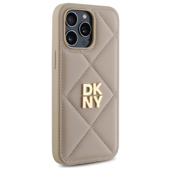 DKNY Quilted Stack Logo dėklas iPhone 14 Pro, smėlio spalvos