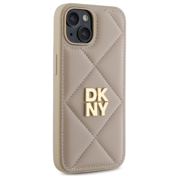 DKNY dėklas iPhone 14 telefonui Quilted Stack Logo, smėlio spalvos