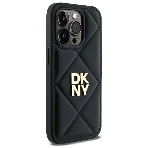 DKNY dėklas iPhone 14 Pro Max telefonui Quilted Stack Logo, juodas