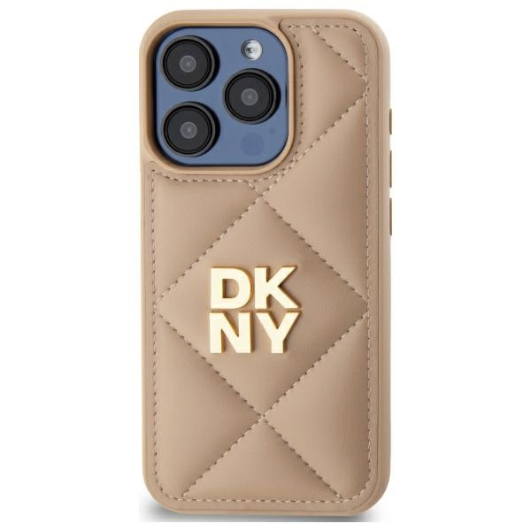 DKNY Quilted Stack Logo dėklas, skirtas iPhone 15 Pro, smėlio spalvos