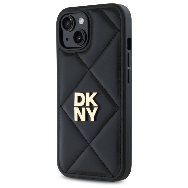 DKNY Quilted Stack Logo dėklas, skirtas iPhone 15, juodas