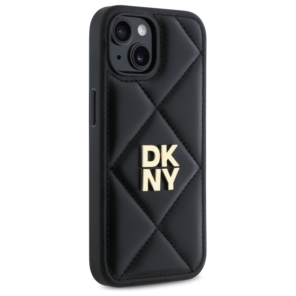 DKNY Quilted Stack Logo dėklas, skirtas iPhone 15, juodas
