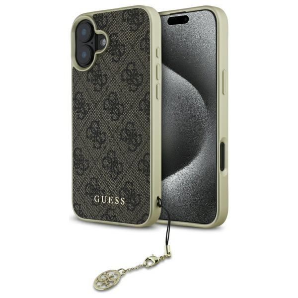 Guess dėklas iPhone 16 telefonui iš 4G Charms Collection, rudas