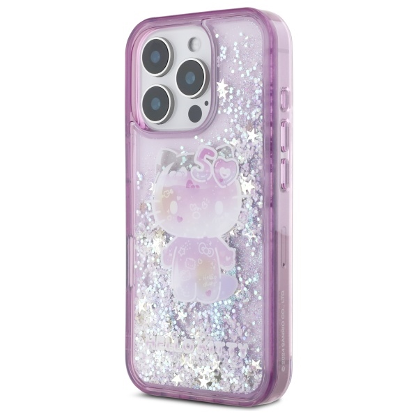 Hello Kitty iPhone 16 Pro dėklas Liquid Glitter 50TH Anniversary, violetinis