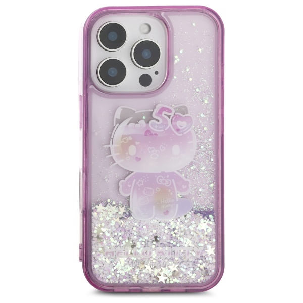 Hello Kitty iPhone 16 Pro dėklas Liquid Glitter 50TH Anniversary, violetinis