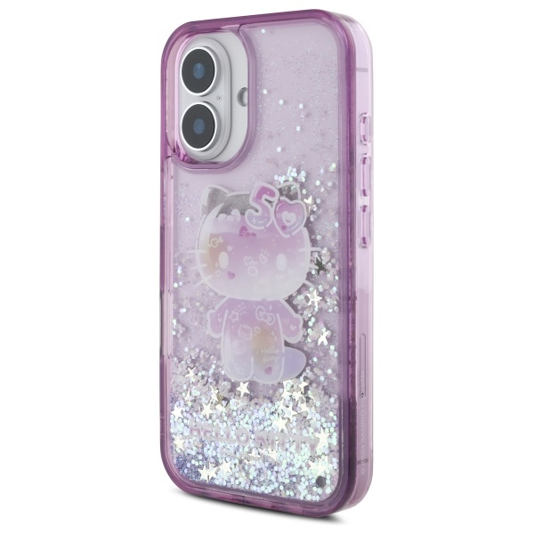 Hello Kitty Liquid Glitter 50TH Anniversary Party dėklas, skirtas iPhone 16, violetinis