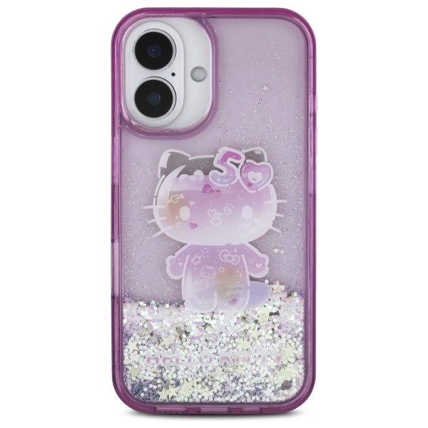 Hello Kitty Liquid Glitter 50TH Anniversary Party dėklas, skirtas iPhone 16, violetinis