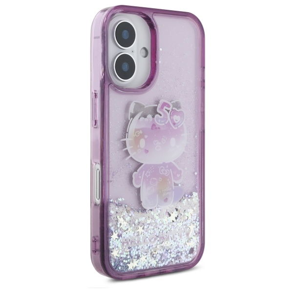 Hello Kitty Liquid Glitter 50TH Anniversary Party dėklas, skirtas iPhone 16, violetinis