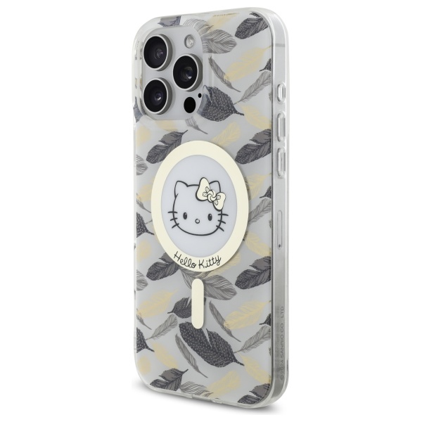 Hello Kitty iPhone 16 Pro Max dėklas IML Golden Leaves MagSafe, baltas