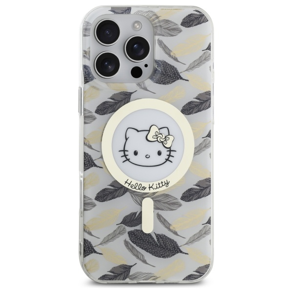 Hello Kitty iPhone 16 Pro Max dėklas IML Golden Leaves MagSafe, baltas