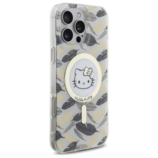 Hello Kitty iPhone 16 Pro Max dėklas IML Golden Leaves MagSafe, baltas