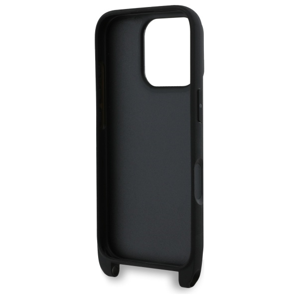 Apple iPhone 16 Pro Max 6.9\'\' Karl Lagerfeld Saffiano Karl&Choupette Metal Pin CBDY Strap Case Cover, Black