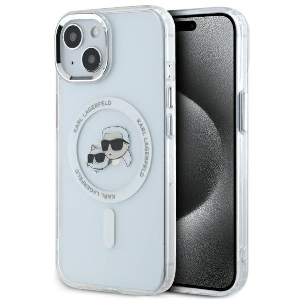 Karl Lagerfeld iPhone 14 Case IML Metal Karl & Choupette MagSafe, White