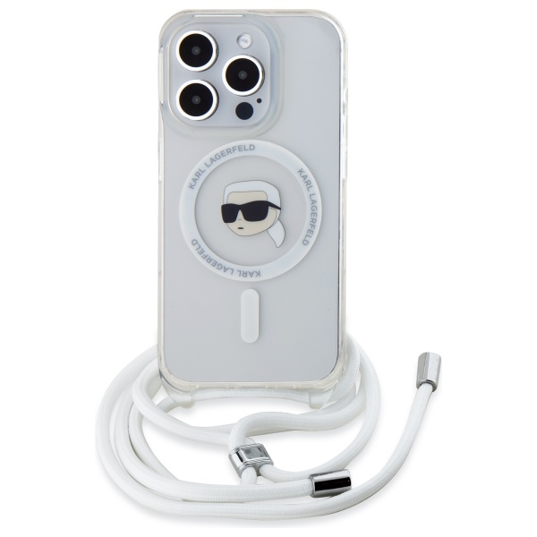Karl Lagerfeld dėklas iPhone 16 Pro su Crossbody IML Karl Head MagSafe, skaidrus