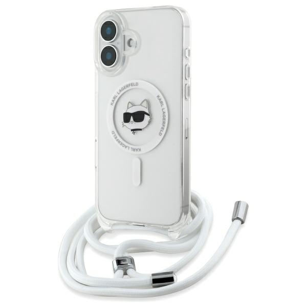 Karl Lagerfeld dėklas iPhone 16 telefonui IML Choupette Head & Cord MagSafe, skaidrus