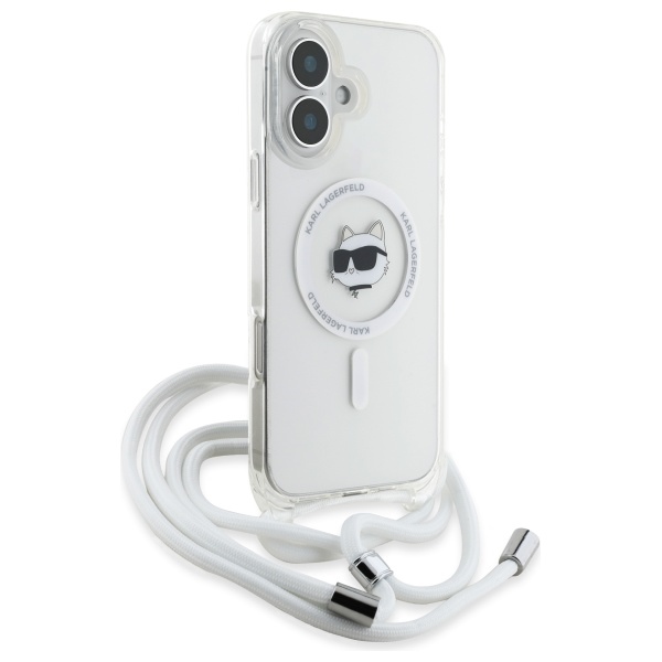 Karl Lagerfeld dėklas iPhone 16 telefonui IML Choupette Head & Cord MagSafe, skaidrus