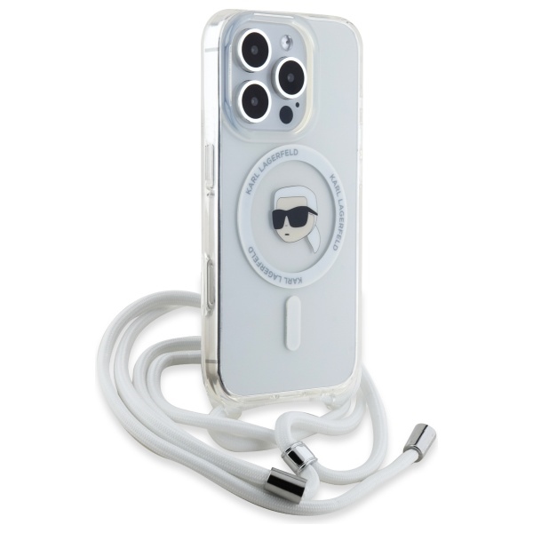 Karl Lagerfeld dėklas iPhone 16 Pro Max telefonui Crossbody IML Karl Head MagSafe