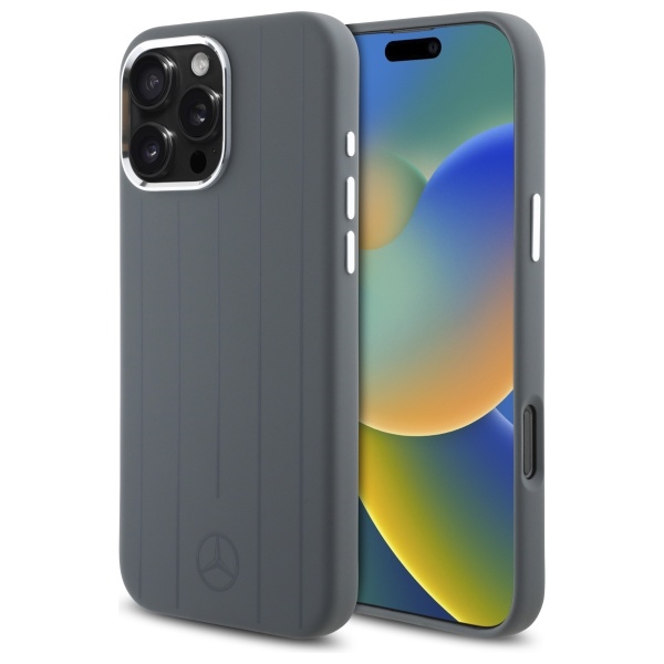 Mercedes dėklas iPhone 16 Pro Max telefonui Silicone Stripes MagSafe, pilkas