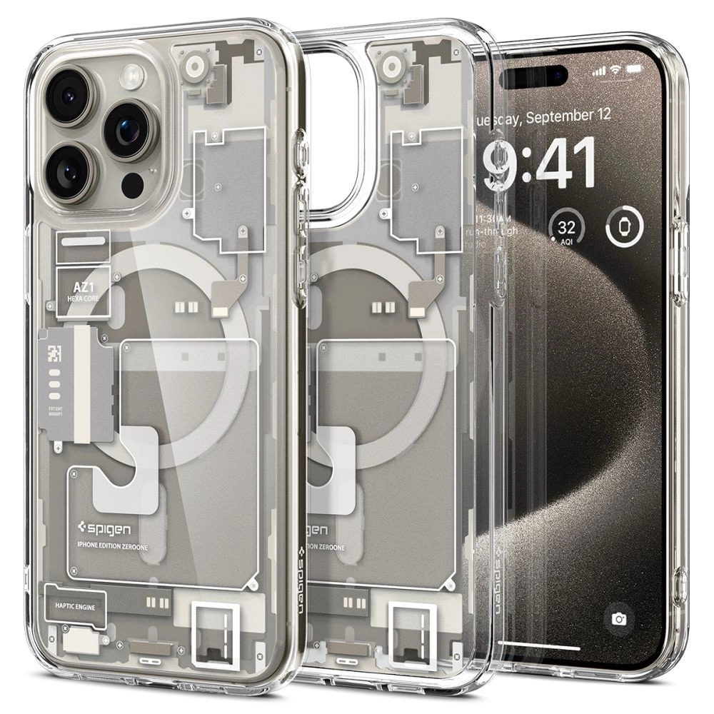 Spigen Ultra Hybrid Mag Case with MagSafe for iPhone 15 Pro Max - Natural Titanium (Zero One Pattern)