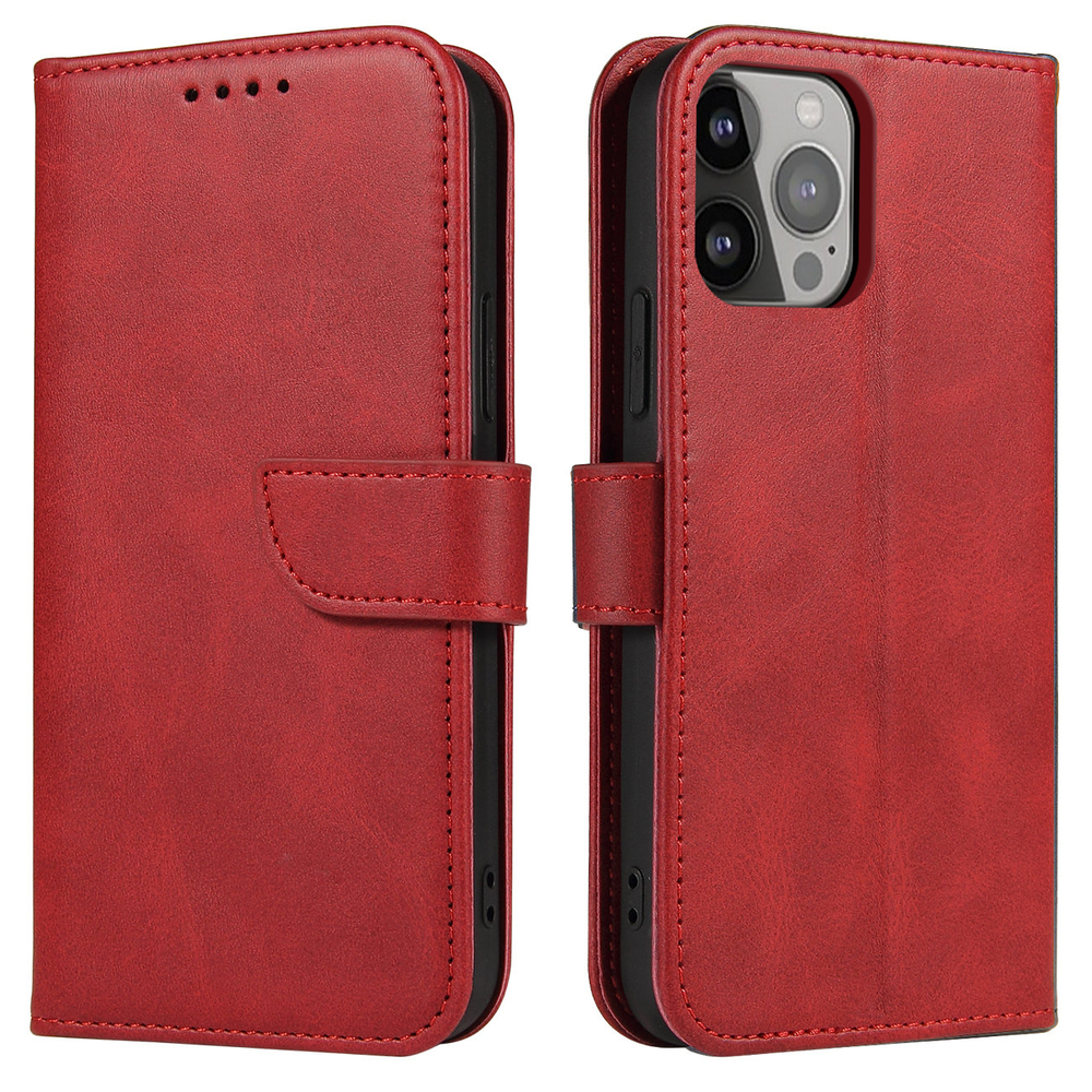 Magnet Case Wallet Flip Cover for iPhone 15 Pro Max with Stand, Red