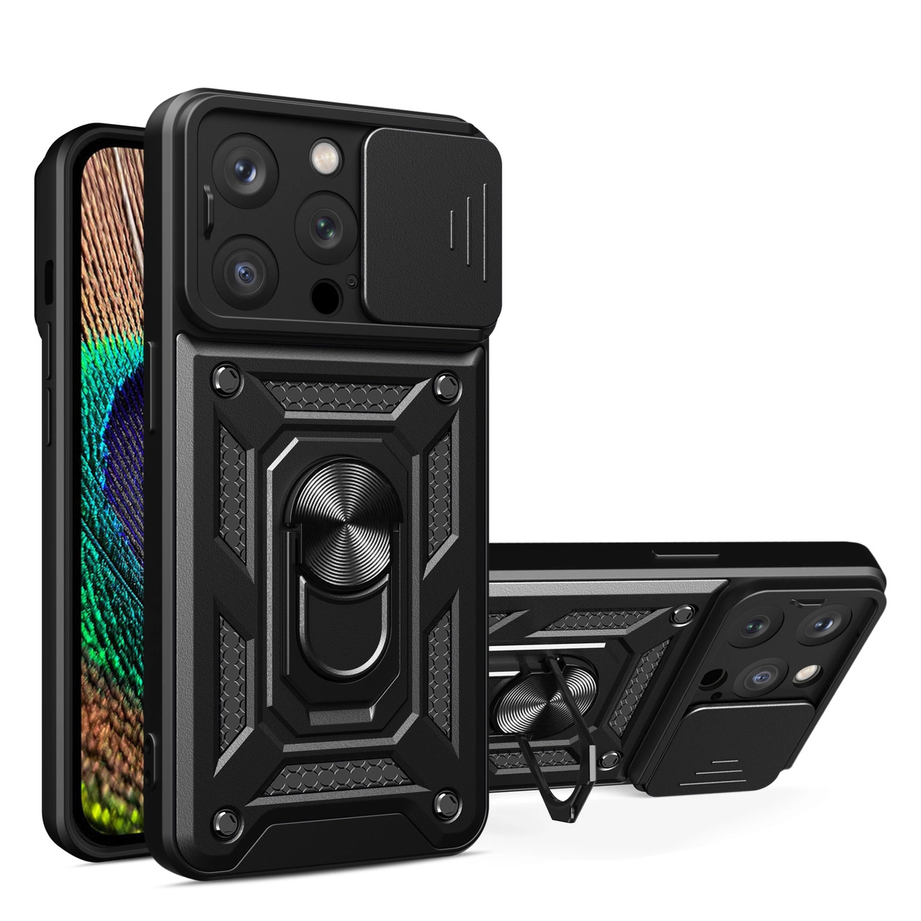 Apple iPhone 15 Pro Max 6.7'' Armor Guard TPU Hybrid Camshield Case Cover, Black
