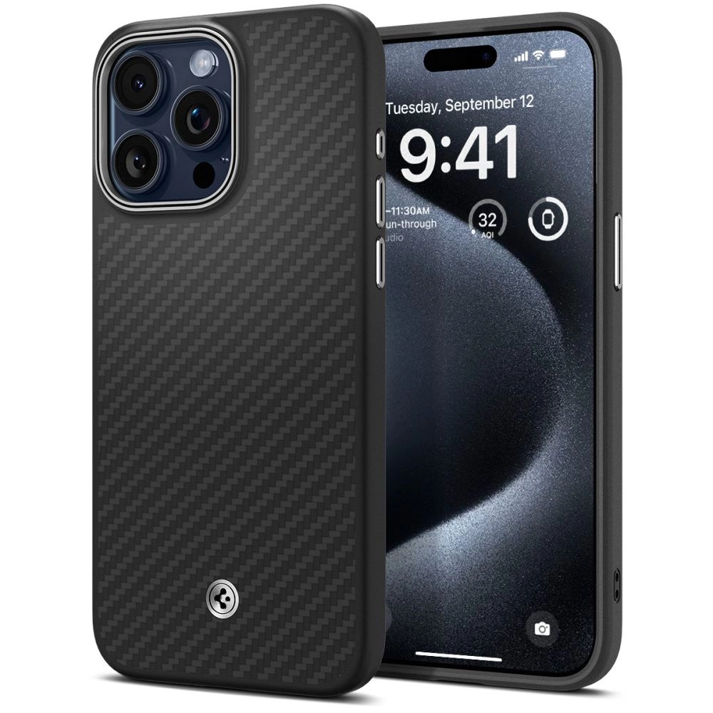 Spigen Enzo Aramid dėklas Apple iPhone 15 Pro Max su MagSafe, juodas