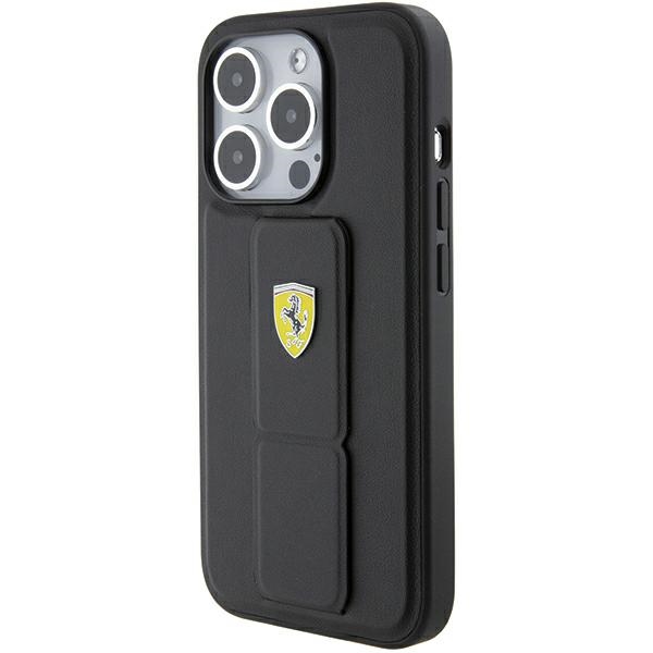 Ferrari iPhone 15 Pro Max Case Grip Stand Metal Logo, Black