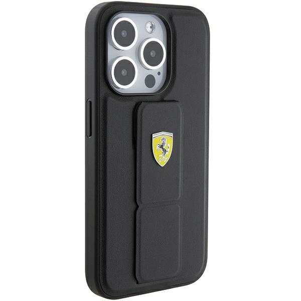 Ferrari iPhone 15 Pro Max Case Grip Stand Metal Logo, Black