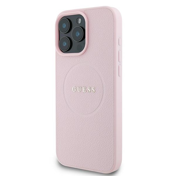 Guess Grained Gold Ring MagSafe dėklas iPhone 15 Pro Max, rožinis
