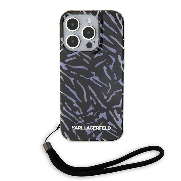 Karl Lagerfeld dėklas iPhone 15 Pro Max telefonui IML Zebra Pattern & Cord, violetinis