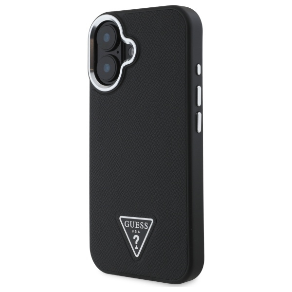 Guess iPhone 16 Plus Case Grained Triangle MagSafe, Black