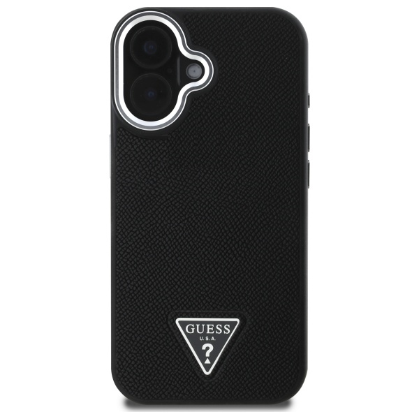 Guess iPhone 16 Plus Case Grained Triangle MagSafe, Black